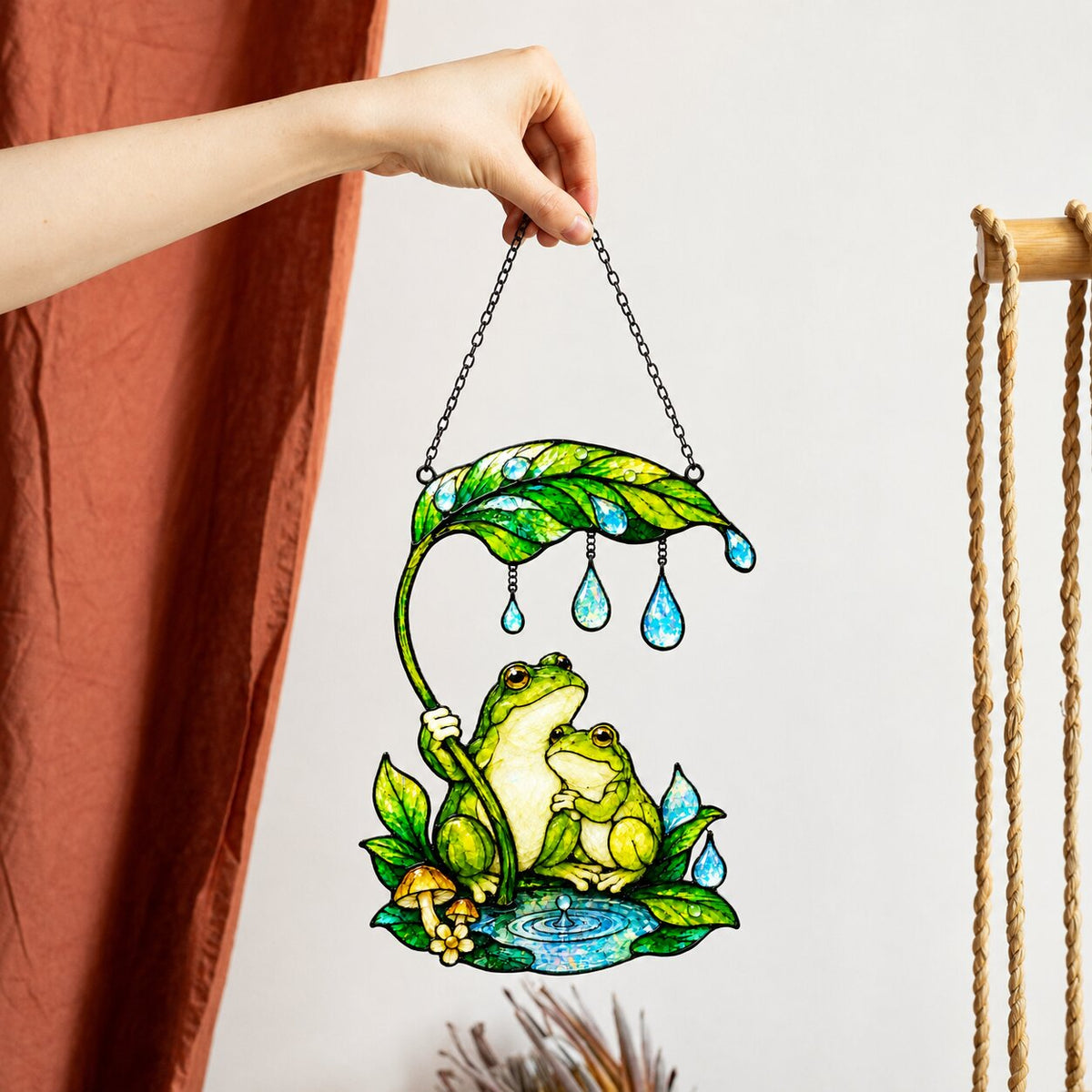 Frog Couple & Leaf Umbrella Suncatcher