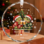 Personalized Merry Christmas Frog Couple Ugly Sweater Beer Toast Glass Ornament