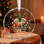 Personalized Merry Christmas Frog Couple Ugly Sweater Beer Toast Glass Ornament