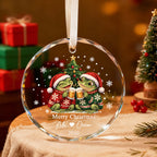 Personalized Merry Christmas Frog Couple Ugly Sweater Beer Toast Glass Ornament