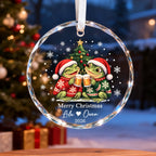 Personalized Merry Christmas Frog Couple Ugly Sweater Beer Toast Glass Ornament