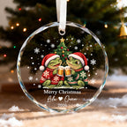 Personalized Merry Christmas Frog Couple Ugly Sweater Beer Toast Glass Ornament