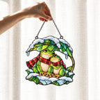 Frog Couple under a Snowy Leaf Holographic Acrylic Suncatcher