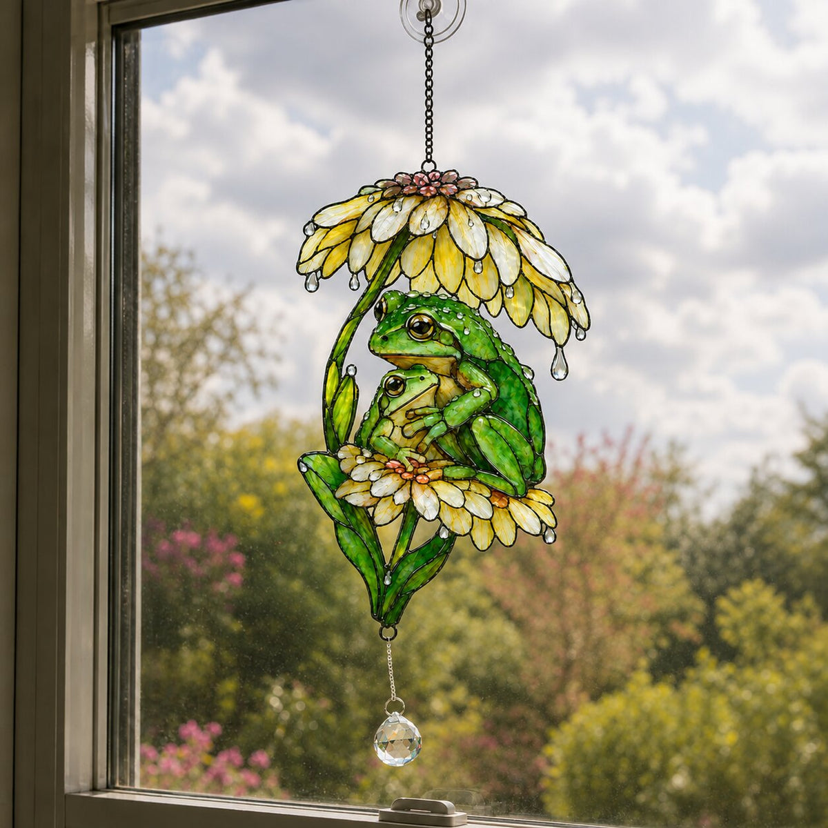 Frog Couple & Daisy Umbrella Holographic Acrylic Suncatcher