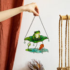 Frog Under Lotus Leaf Umbrella Holographic Acrylic Suncatcher
