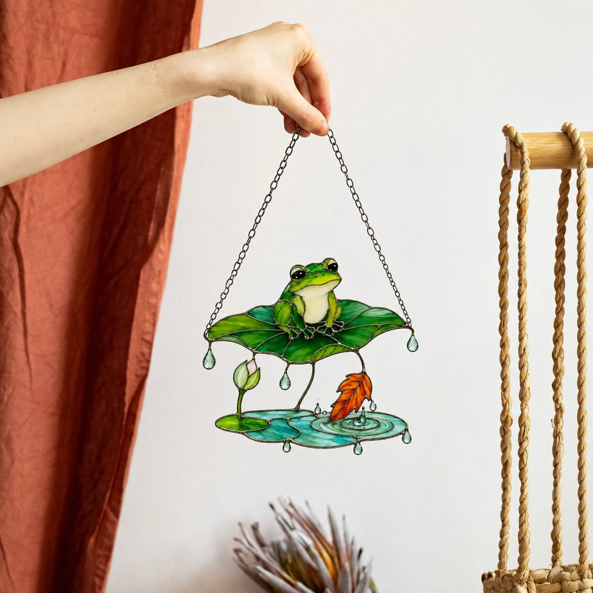 Frog Under Lotus Leaf Umbrella Holographic Acrylic Suncatcher