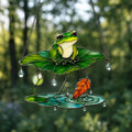Frog Under Lotus Leaf Umbrella Holographic Acrylic Suncatcher