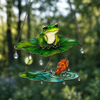 Frog Under Lotus Leaf Umbrella Holographic Acrylic Suncatcher