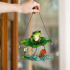 Frog Under Lotus Leaf Umbrella Holographic Acrylic Suncatcher