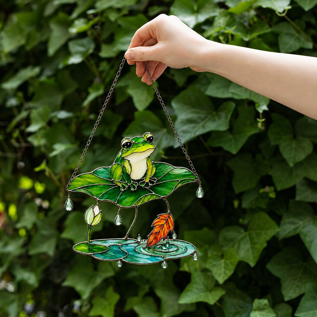 Frog Under Lotus Leaf Umbrella Holographic Acrylic Suncatcher