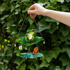 Frog Under Lotus Leaf Umbrella Holographic Acrylic Suncatcher