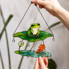 Frog Under Lotus Leaf Umbrella Holographic Acrylic Suncatcher