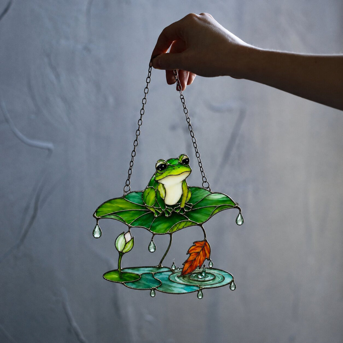 Frog Under Lotus Leaf Umbrella Holographic Acrylic Suncatcher