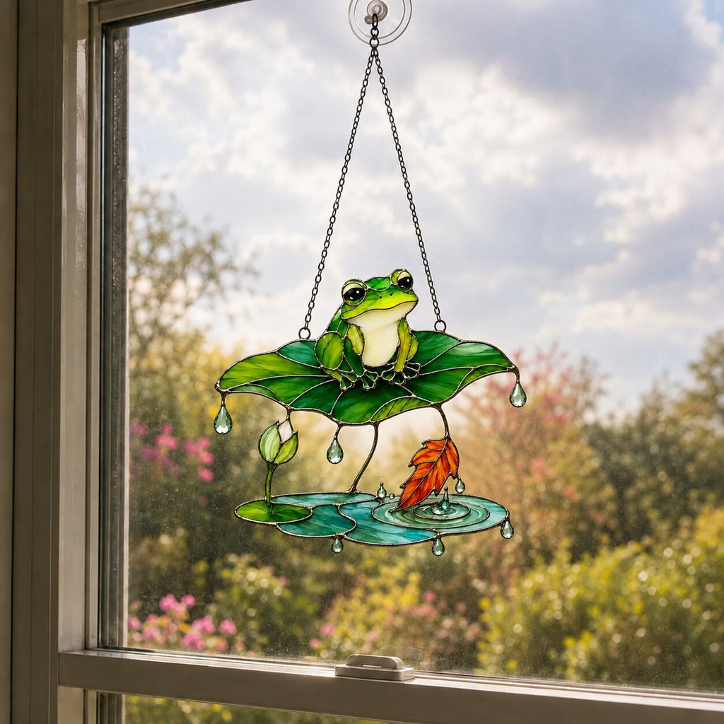 Frog Under Lotus Leaf Umbrella Holographic Acrylic Suncatcher