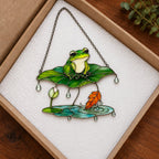 Frog Under Lotus Leaf Umbrella Holographic Acrylic Suncatcher