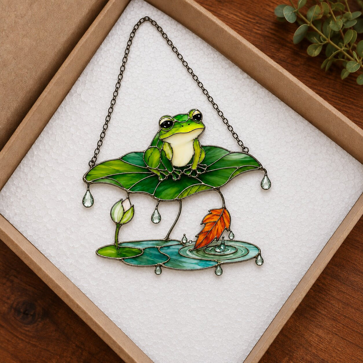 Frog Under Lotus Leaf Umbrella Holographic Acrylic Suncatcher