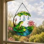 Frog on Lotus Pond & Leaf Umbrella Holographic Acrylic Suncatcher