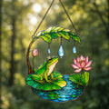 Frog on Lotus Pond & Leaf Umbrella Holographic Acrylic Suncatcher