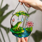 Frog on Lotus Pond & Leaf Umbrella Holographic Acrylic Suncatcher