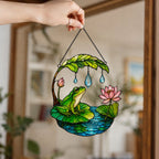 Frog on Lotus Pond & Leaf Umbrella Holographic Acrylic Suncatcher