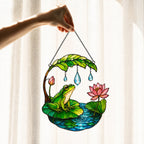 Frog on Lotus Pond & Leaf Umbrella Holographic Acrylic Suncatcher