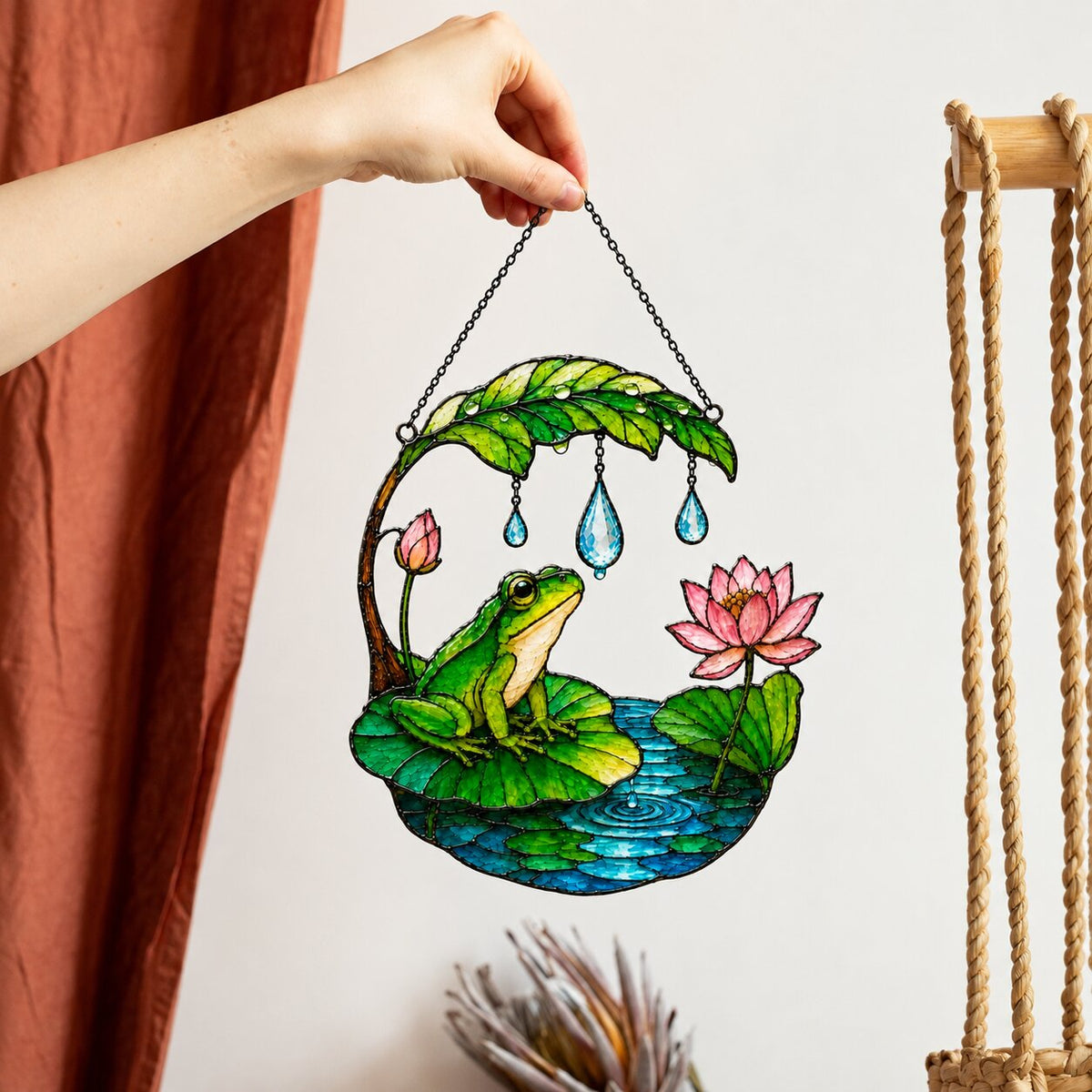Frog on Lotus Pond & Leaf Umbrella Holographic Acrylic Suncatcher