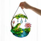 Frog on Lotus Pond & Leaf Umbrella Holographic Acrylic Suncatcher