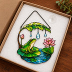 Frog on Lotus Pond & Leaf Umbrella Holographic Acrylic Suncatcher