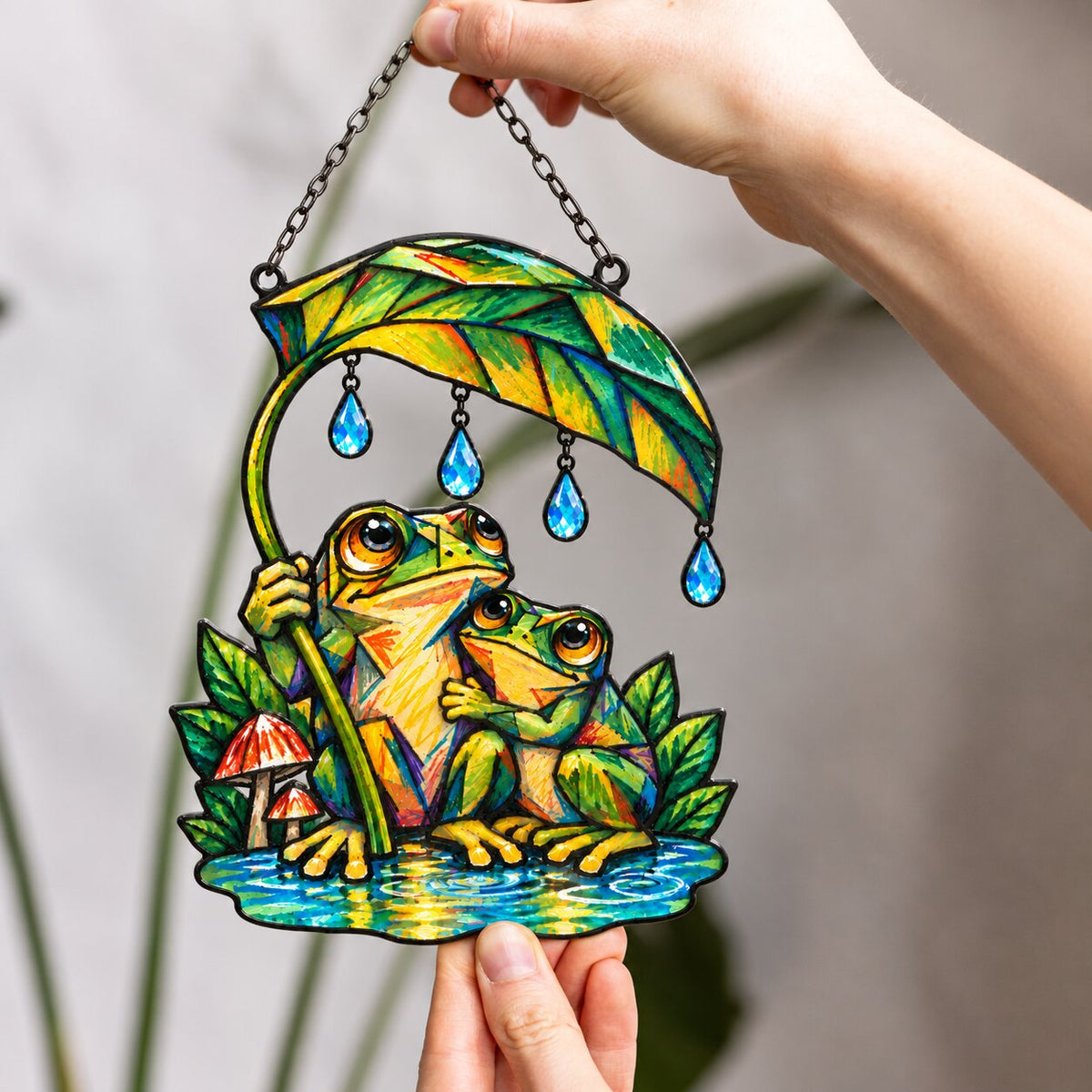Until We Croak Frog Couple Under a Leaf Suncatcher