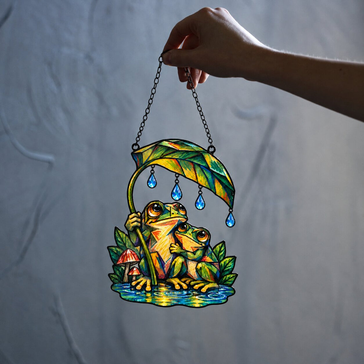Until We Croak Frog Couple Under a Leaf Suncatcher