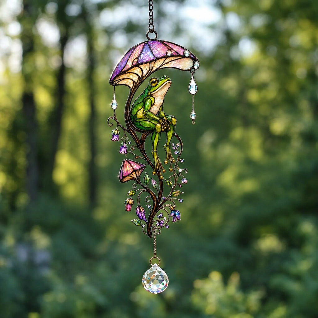 Frog & Mushroom Umbrella Holographic Acrylic Suncatcher