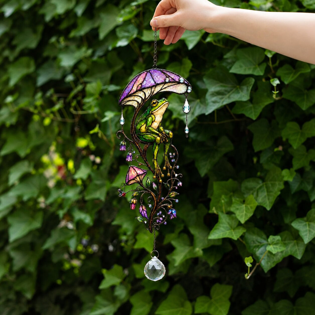 Frog & Mushroom Umbrella Holographic Acrylic Suncatcher