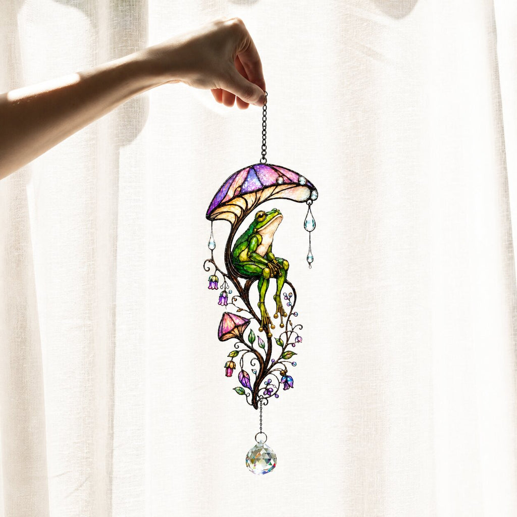 Frog & Mushroom Umbrella Holographic Acrylic Suncatcher