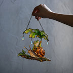 Frog Riding a Snail with Leaf Umbrella Holographic Acrylic Suncatcher