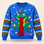 Frog Tangled in Christmas Lights Ugly Christmas Sweater — Long Red Scarf, Blue, Black, Grey or Red, S to 5XL