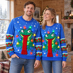 Frog Tangled in Christmas Lights Ugly Christmas Sweater — Long Red Scarf, Blue, Black, Grey or Red, S to 5XL