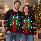Frog Tangled in Christmas Lights Ugly Christmas Sweater — Long Red Scarf, Blue, Black, Grey or Red, S to 5XL