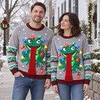 Frog Tangled in Christmas Lights Ugly Christmas Sweater — Long Red Scarf, Blue, Black, Grey or Red, S to 5XL