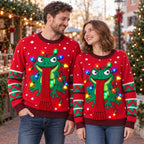 Frog Tangled in Christmas Lights Ugly Christmas Sweater — Long Red Scarf, Blue, Black, Grey or Red, S to 5XL