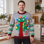 Frog Tangled in Christmas Lights Ugly Christmas Sweater — Long Red Scarf, Blue, Black, Grey or Red, S to 5XL