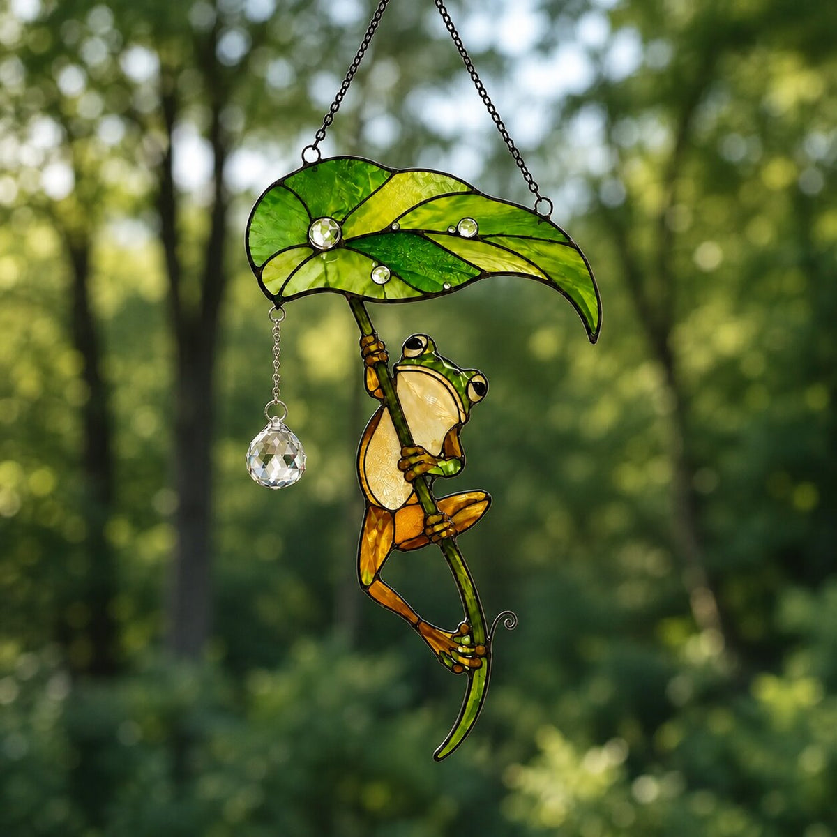 Frog with Leaf Umbrella Holographic Acrylic Suncatcher