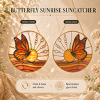 Butterfly sunrise suncatcher with front and back views on a beige background