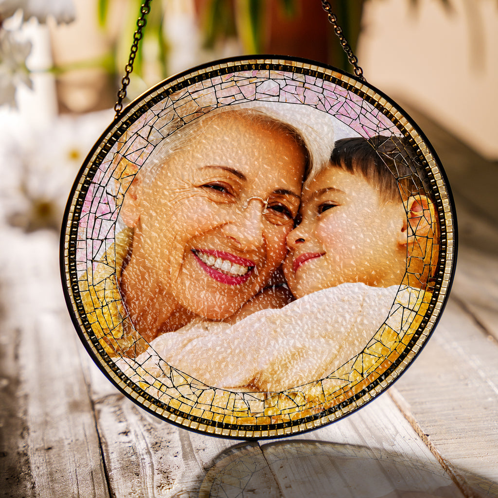 Personalized Photo Grandma Suncatcher – Custom Family Photo Stained Glass Window Hanging