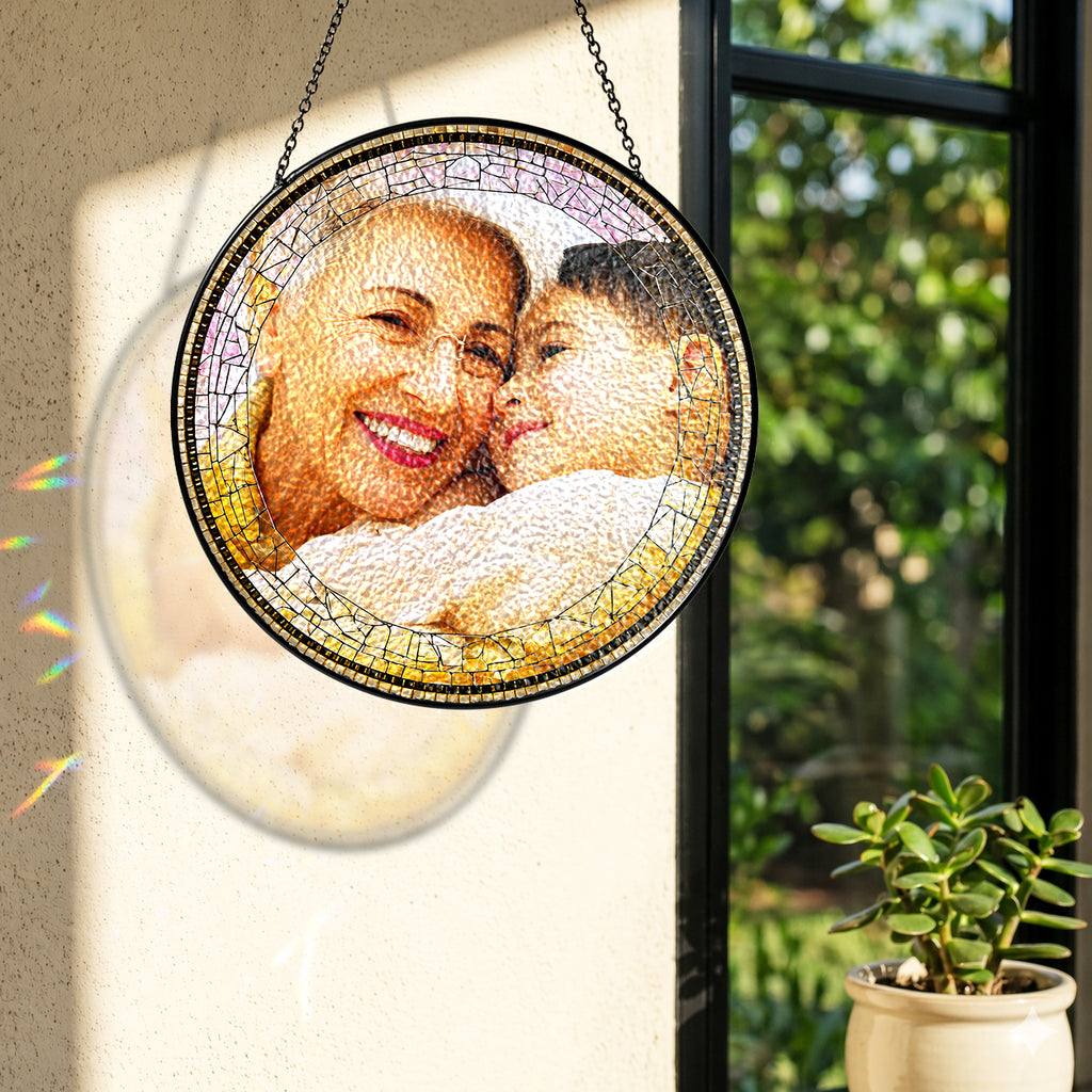 Personalized Photo Grandma Suncatcher – Custom Family Photo Stained Glass Window Hanging