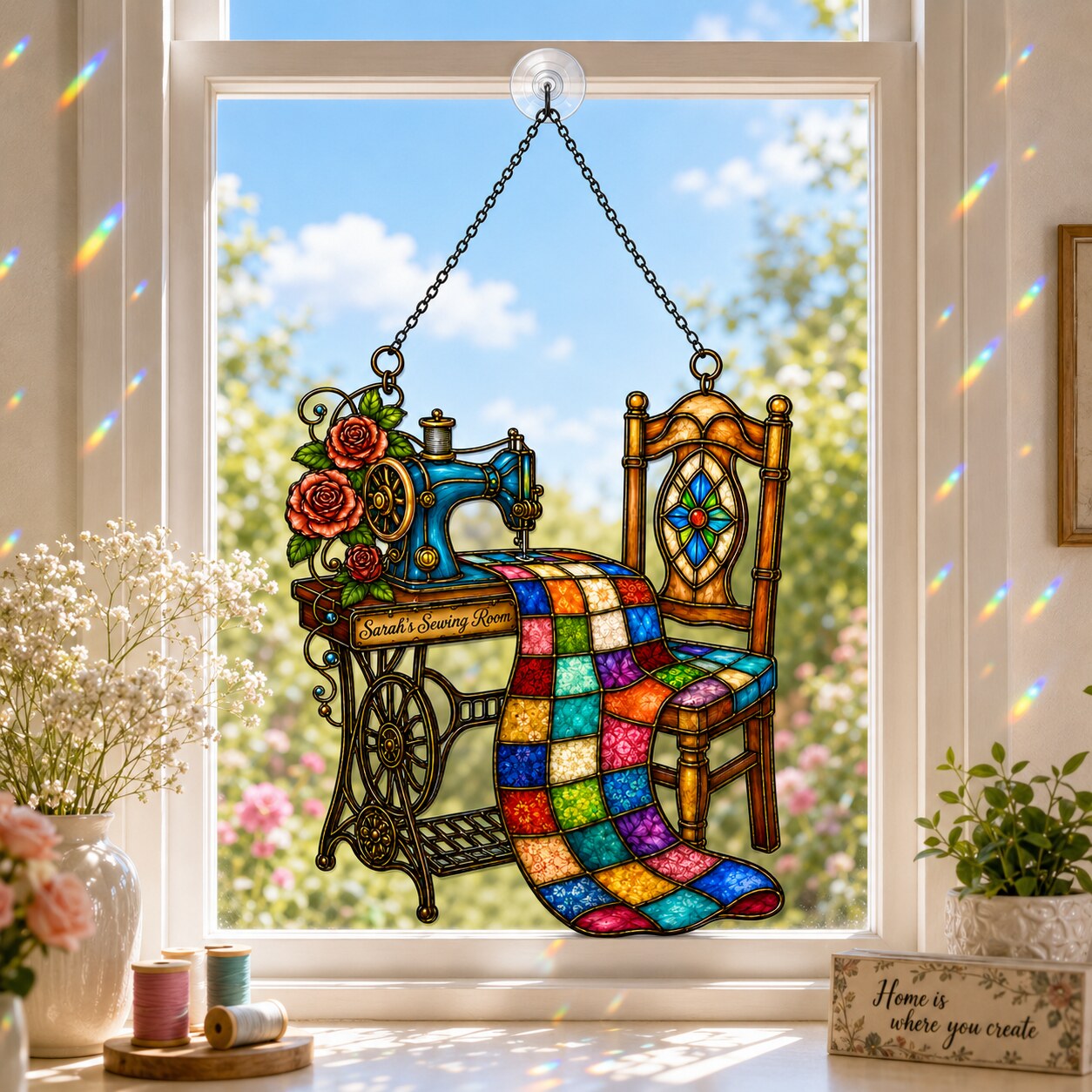 Personalized Sewing Room Quilt Holographic Acrylic Suncatcher