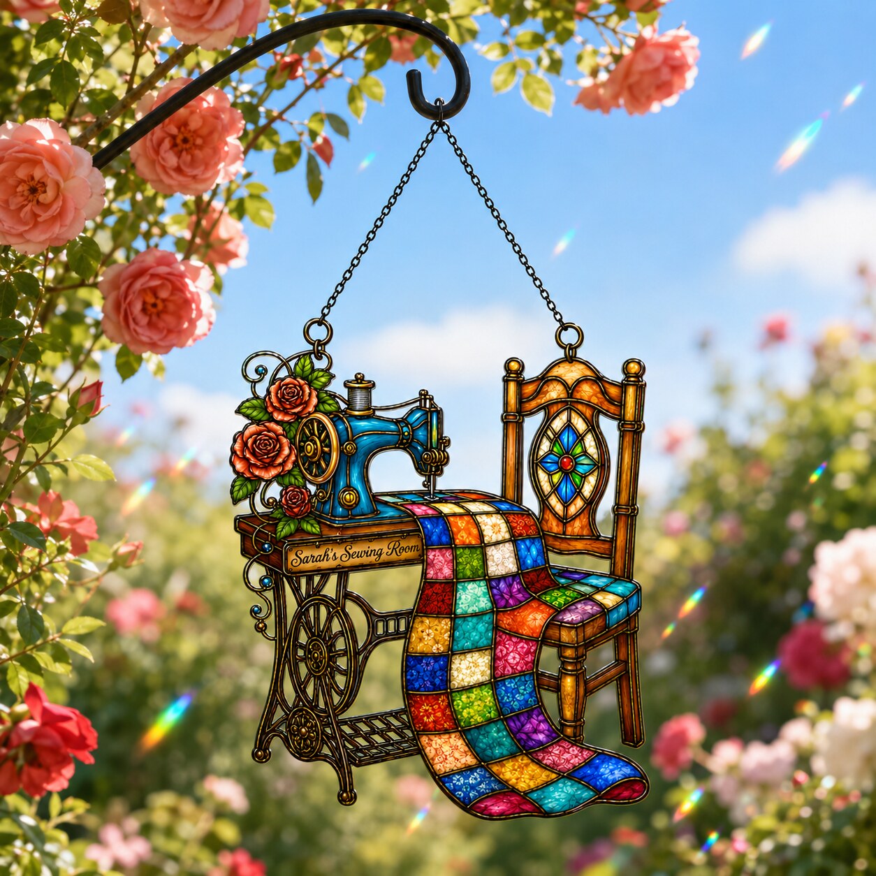 Personalized Sewing Room Quilt Holographic Acrylic Suncatcher