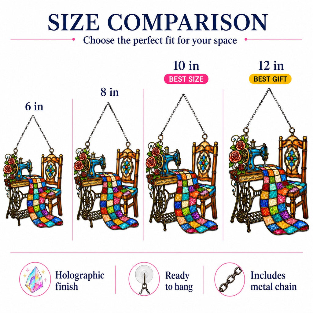 Personalized Sewing Room Quilt Holographic Acrylic Suncatcher