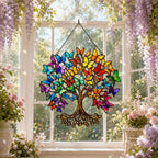 Rainbow Butterfly Tree of Life Holographic Acrylic Suncatcher