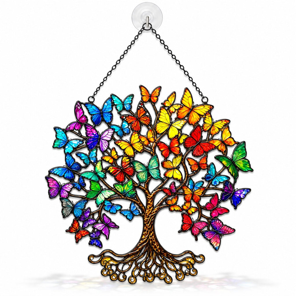 Rainbow Butterfly Tree of Life Holographic Acrylic Suncatcher