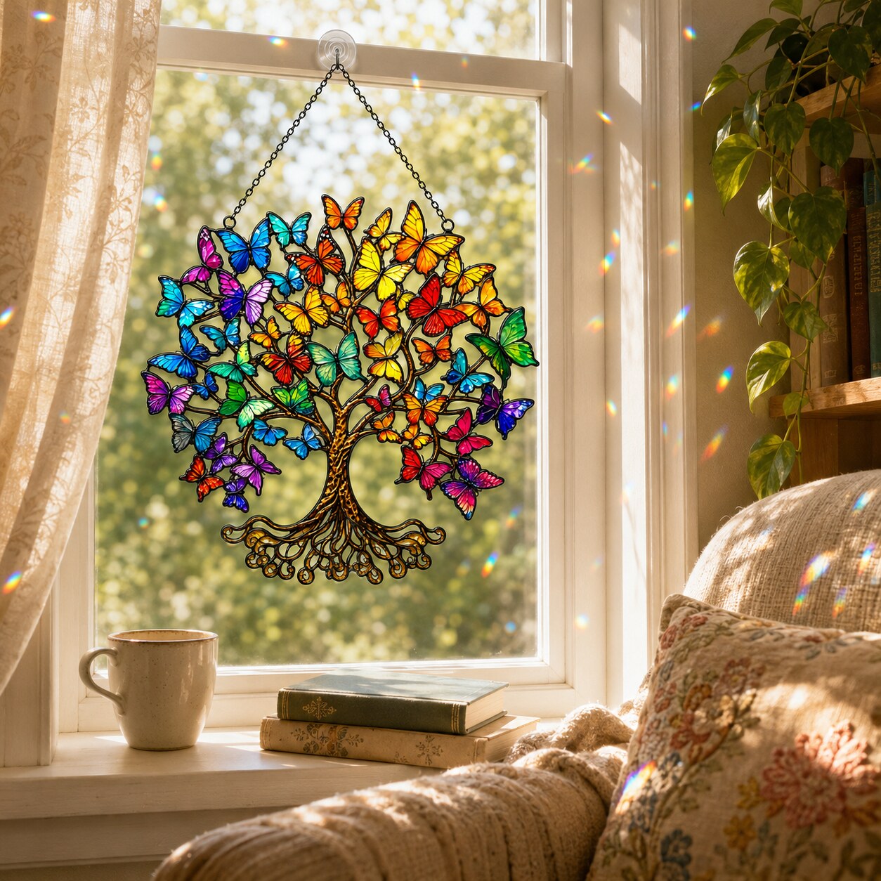 Rainbow Butterfly Tree of Life Holographic Acrylic Suncatcher